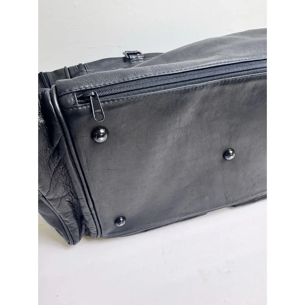 Vintage Pioneer Express Black Leather Duffel Travel Bag 18x10 Weekender